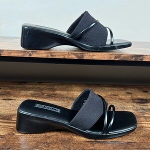 Danelle‎ Sandals Black Square Open Toe Y2K Style Wedge Heel Global women's 8.5
